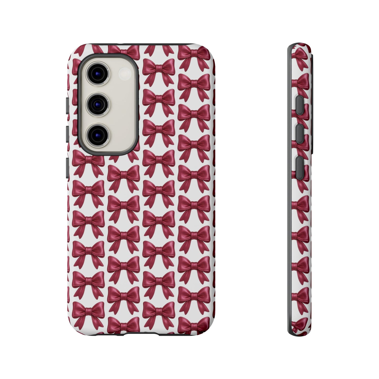 Coquette Samsung Case - Burgundy Bow Pattern Phone Cover, Girly Soft Aesthetic Gift, Cute Galaxy Case for Her