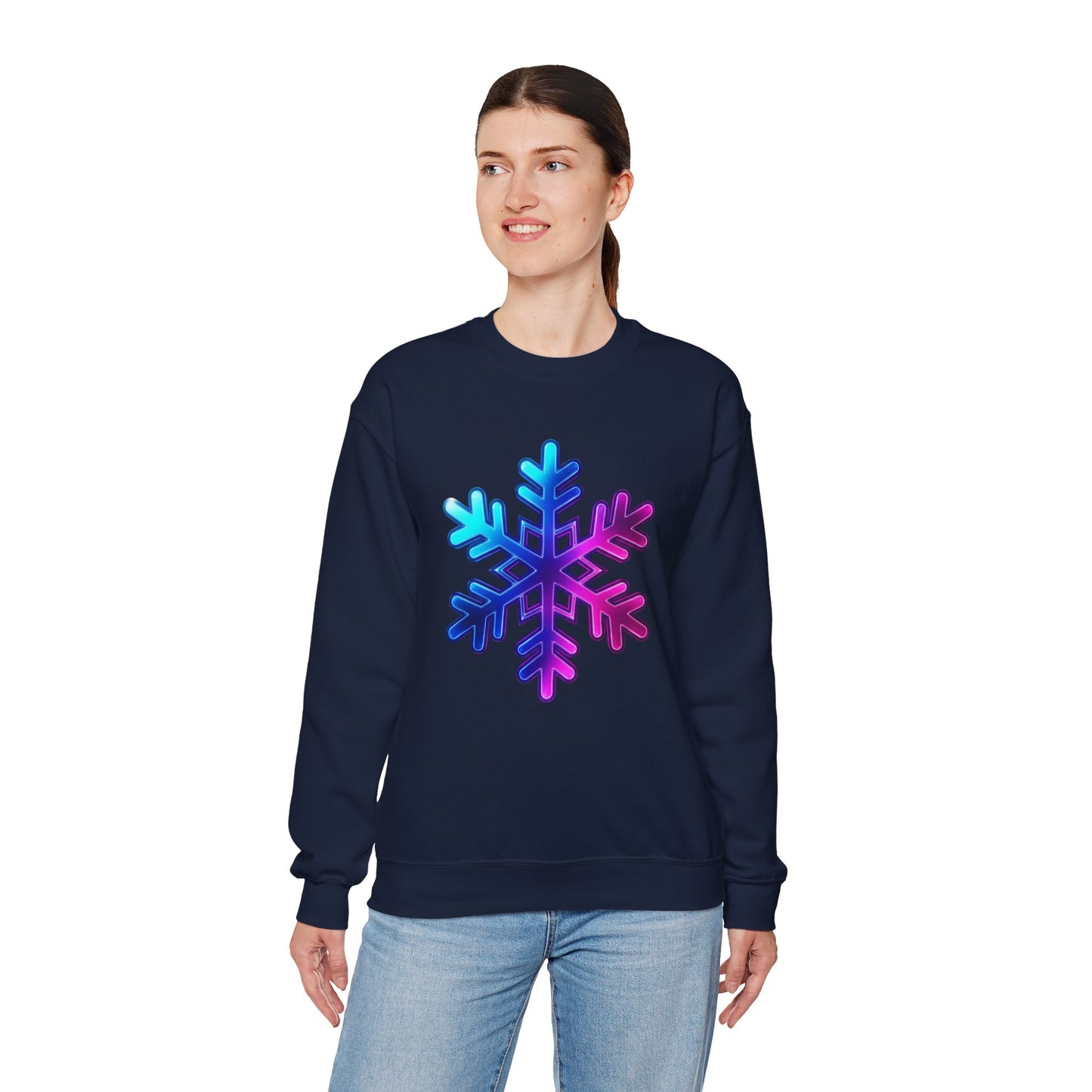 Blue Pink Gradient Snowflake Sweatshirt, Winter Aesthetic Pullover, Cozy Christmas Crewneck, Festive Holiday Sweater Gift for Her or Him