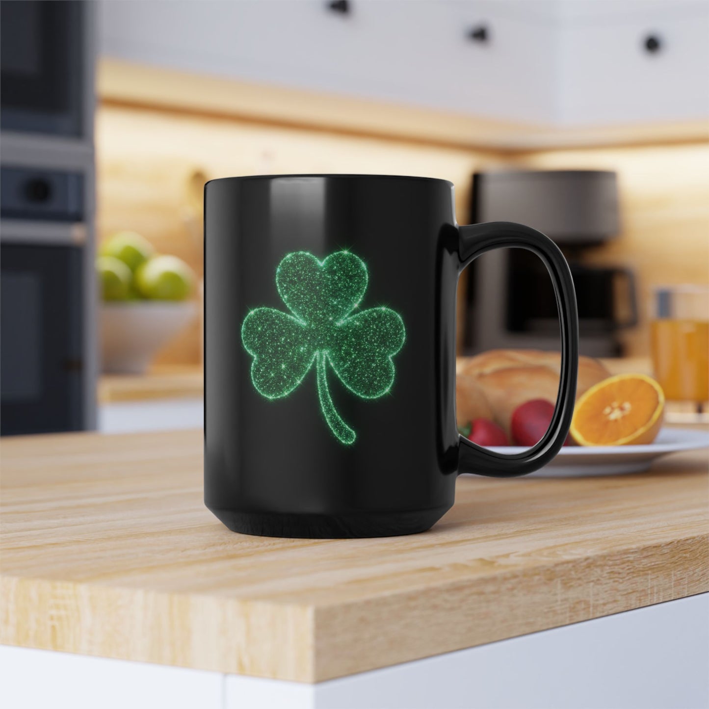 Glowing Shamrock Mug, St Patricks Day Gift, Lucky Green Clover Coffee Cup, Emerald Glitter Aesthetic, Irish Pride Mug, Magic Luck Tea Cup