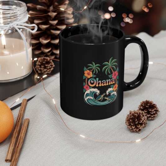 Ohana Hawaiian Mug - Tropical Beach Coffee Cup with Sea Turtles & Palm Trees - Family Gift Idea - Coastal Vibes Island Aesthetic