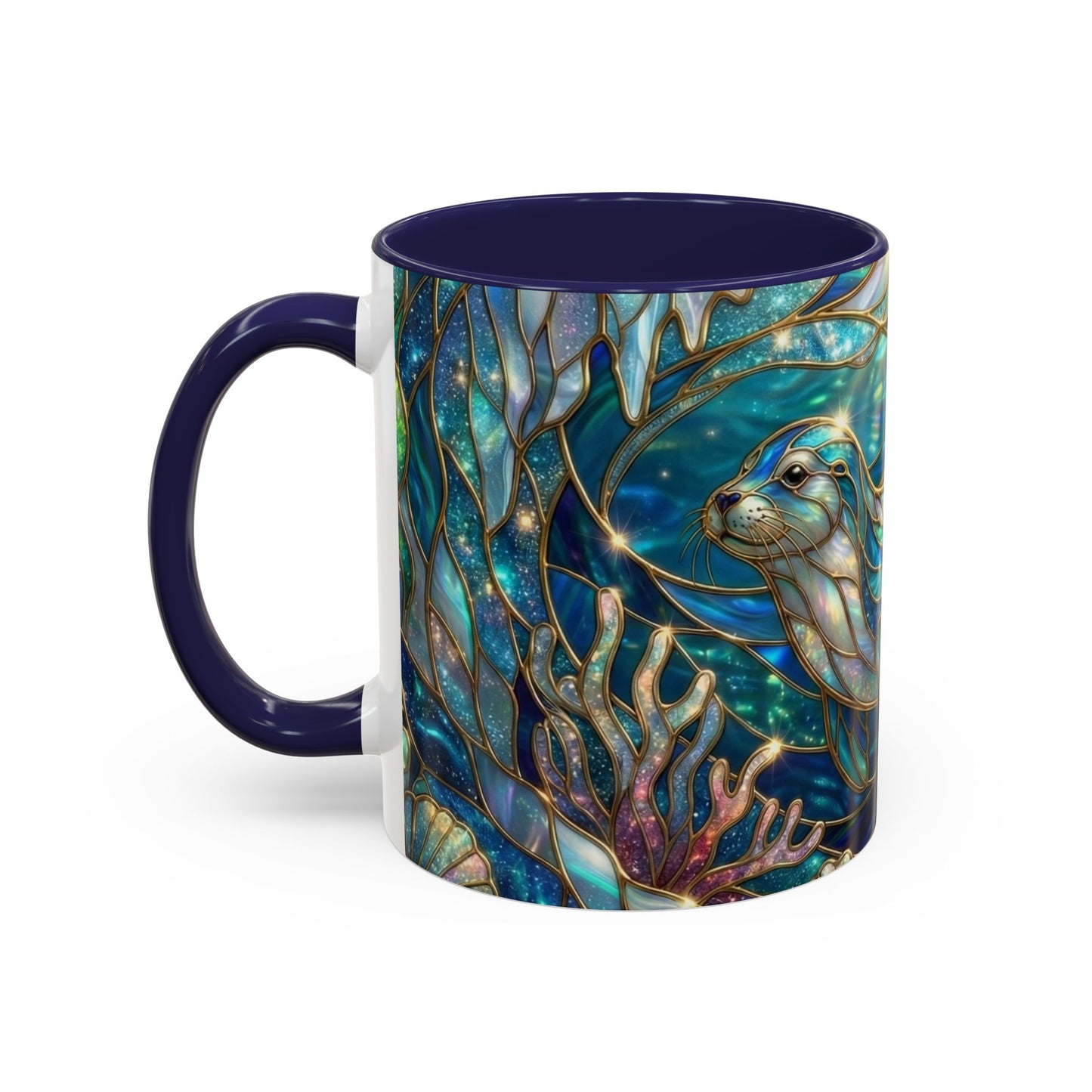 Seal Coffee Mug, Stained Glass Seal Mug, Cute Ocean Animal Art Mug, Marine Life Gift, Unique Ceramic Coffee Cup, 11oz 15oz Wildlife Mug