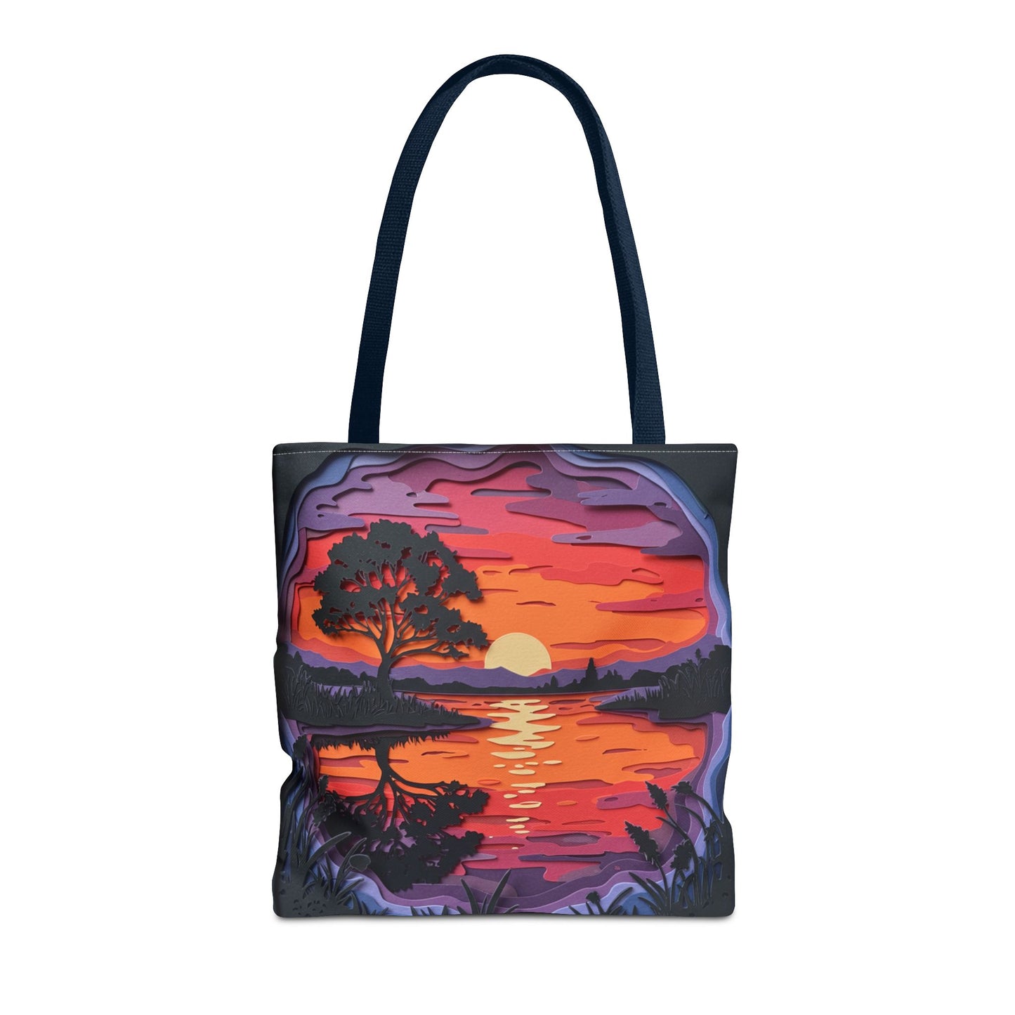 Sunset Landscape Canvas Tote Bag – Paper‑Art Inspired Nature Scene Tote – Colorful Sunset Market Tote, Eco Reusable Beach Bag, Vibrant Gift for Her