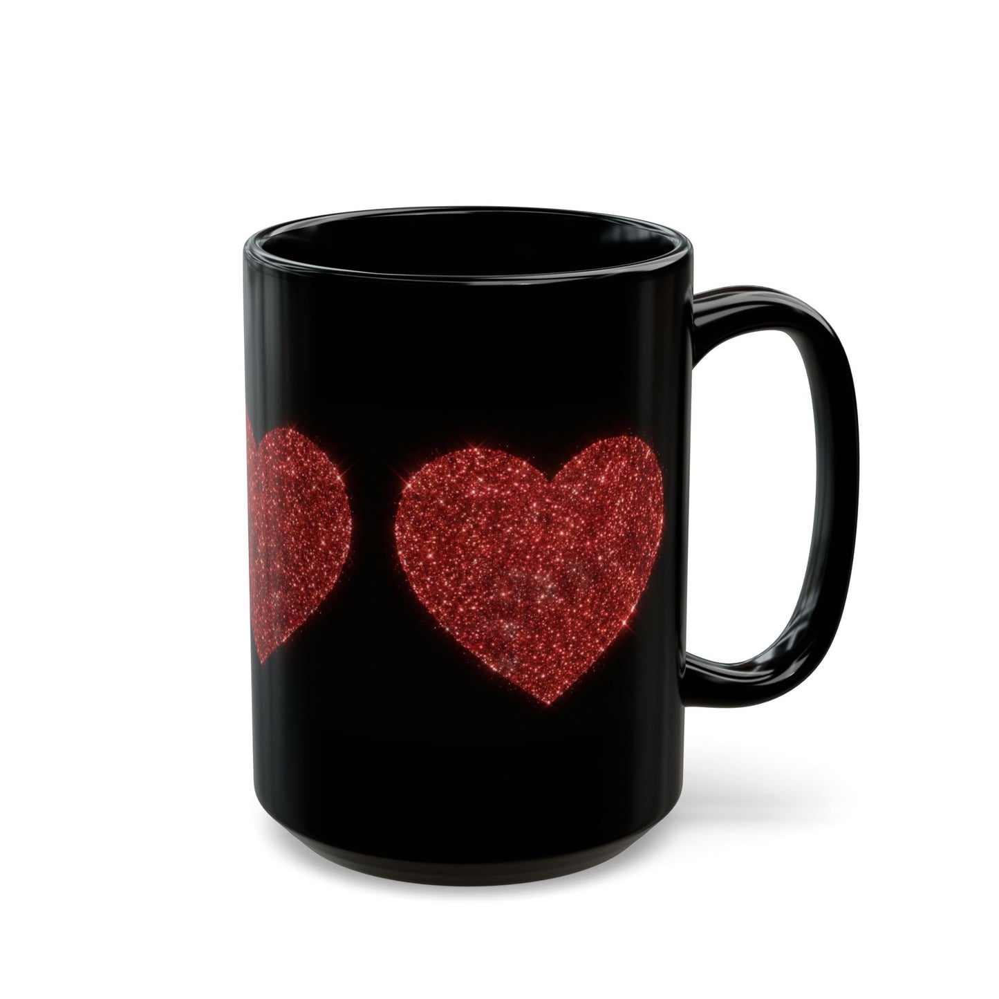 Glitter Heart Mug, Red Sparkle Heart Coffee Cup, Black Valentine Mug, Love Gift For Her Him, Romantic Coffee Mug