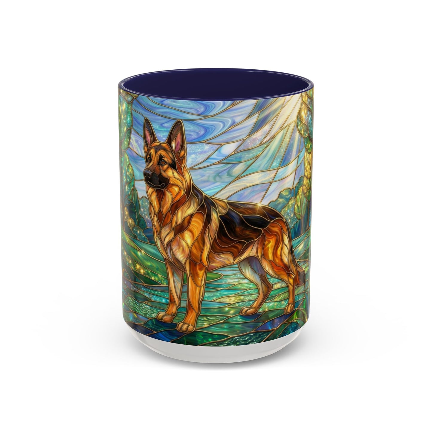 Stained Glass German Shepherd Mug, Dog Lover Coffee Mug, German Shepherd Art Cup, Pet Memorial Gift, Colorful Dog Mug, Nature Art Mug