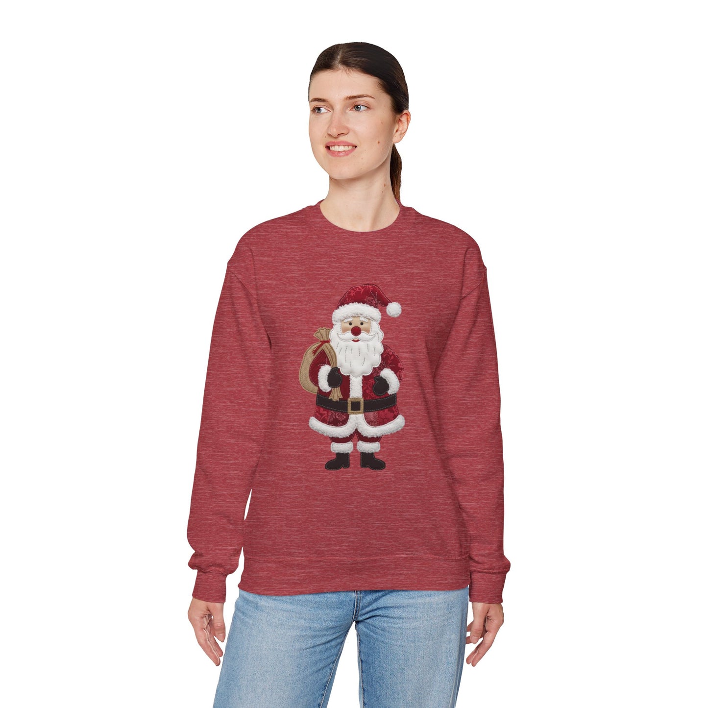 Faux patchwork Santa sweatshirt, Christmas Santa crewneck, cozy holiday sweater, vintage Santa pullover, festive winter sweatshirt, Xmas gift