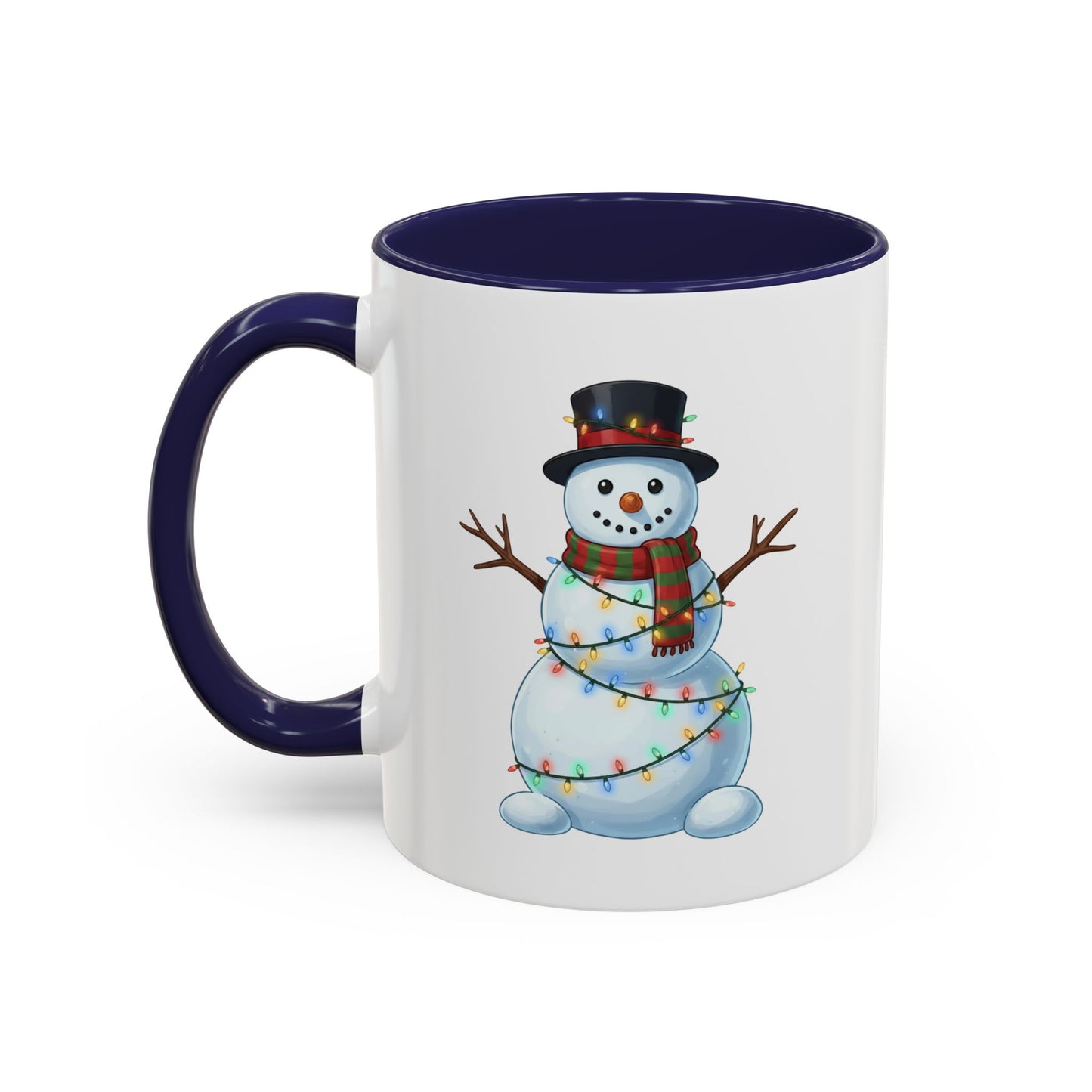 Snowman Christmas Mug, Snowman Wrapped in Lights Mug, Holiday Coffee Cup, Cute Winter Snowman Cup, Christmas Gift Mug, Xmas Cocoa Mug