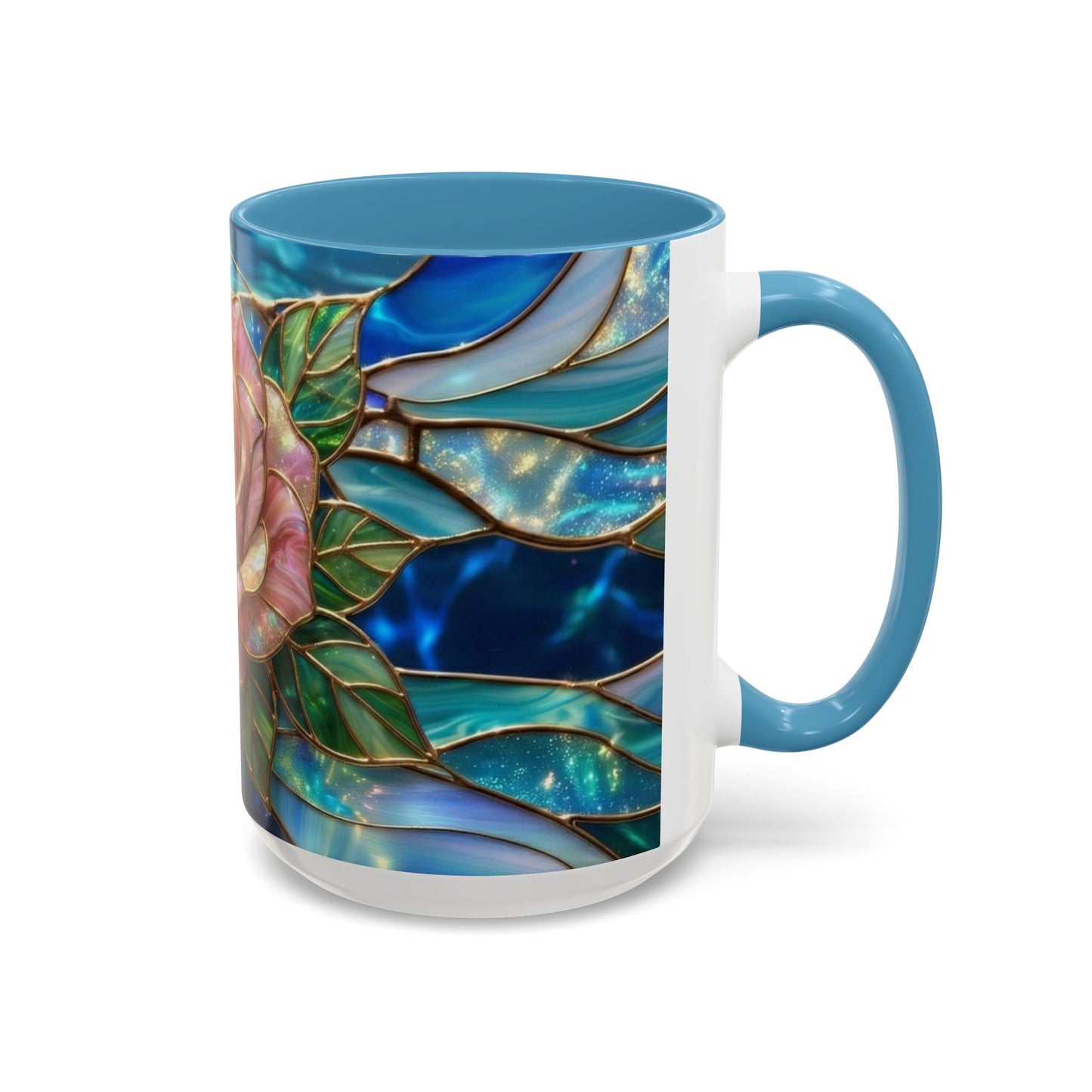 Stained Glass Rose Mug, Pink Flower Coffee Cup, Fantasy Floral Tea Cup, Magical Garden Gift, Galaxy Rose Art, Botanical Lover Present