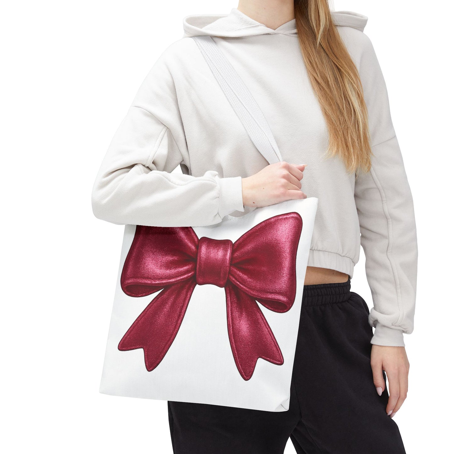 Chic Red Bow Tote Bag – Cute Girly Gift for Her, Fashionable White Bag with Red Handles, Kawaii Aesthetic Purse, Everyday Style