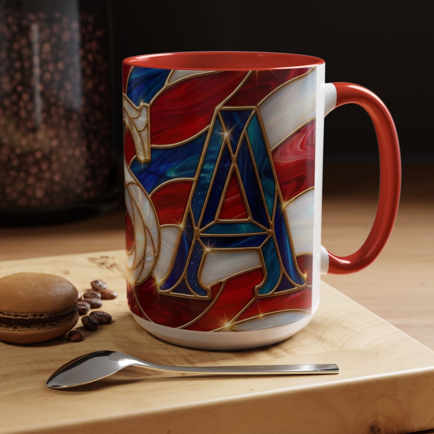USA Patriotic Coffee Mug, Stained Glass USA Mug, Red White Blue Ceramic Mug, American Flag Style Mug, 11oz 15oz Mug