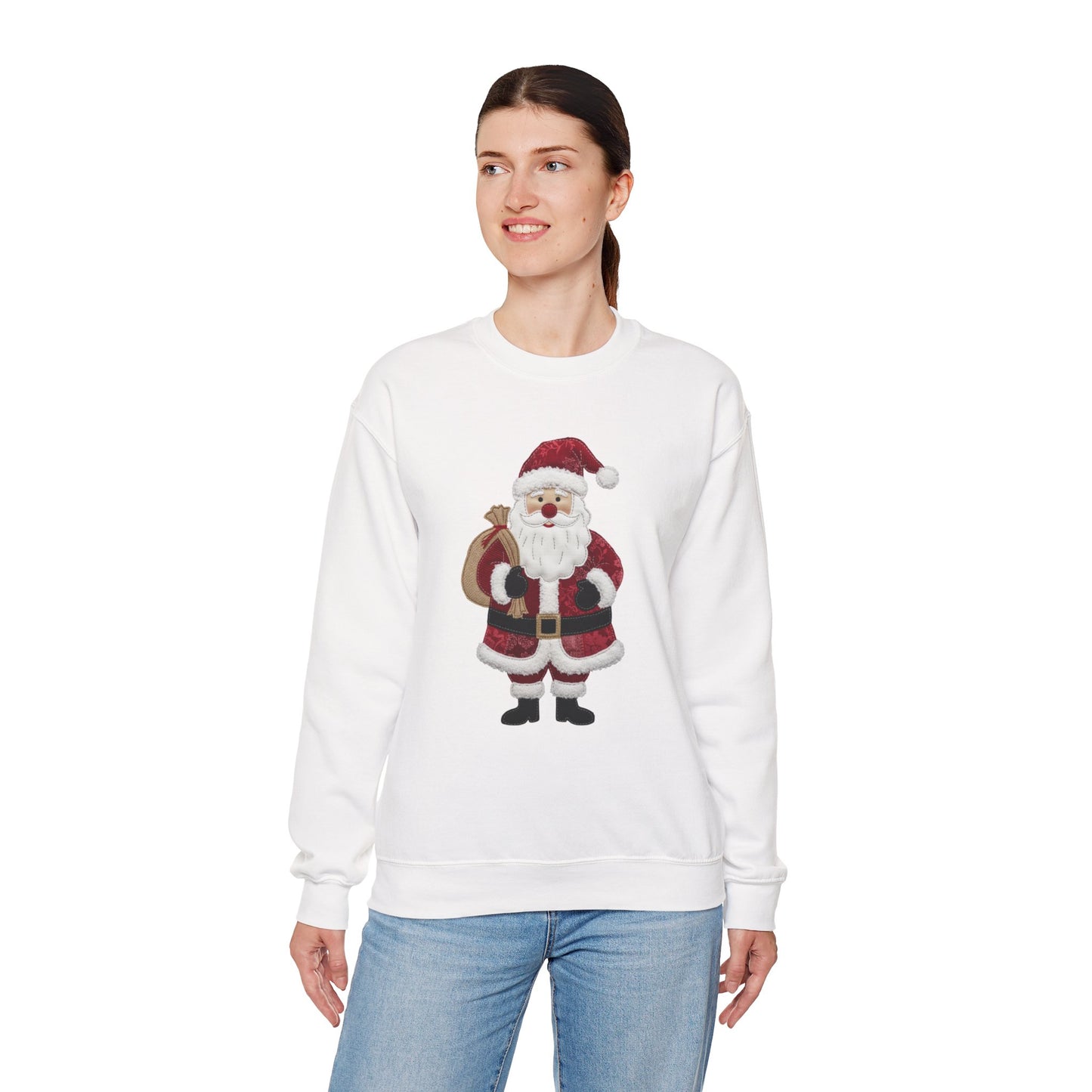 Faux patchwork Santa sweatshirt, Christmas Santa crewneck, cozy holiday sweater, vintage Santa pullover, festive winter sweatshirt, Xmas gift