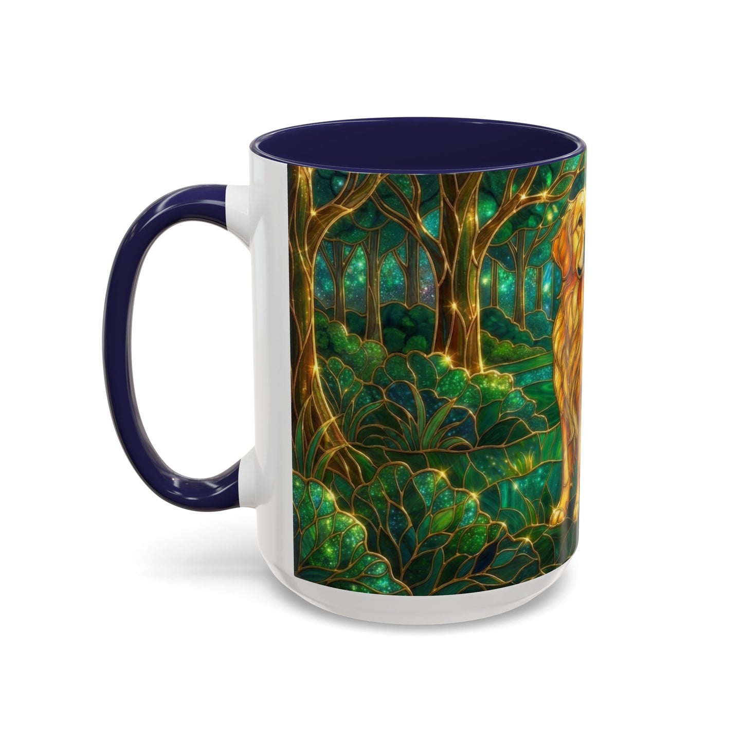Stained Glass Dog Mug, Golden Retriever Coffee Cup, Pet Lover Ceramic Mug, Forest Art Animal Mug, 11oz 15oz Gift