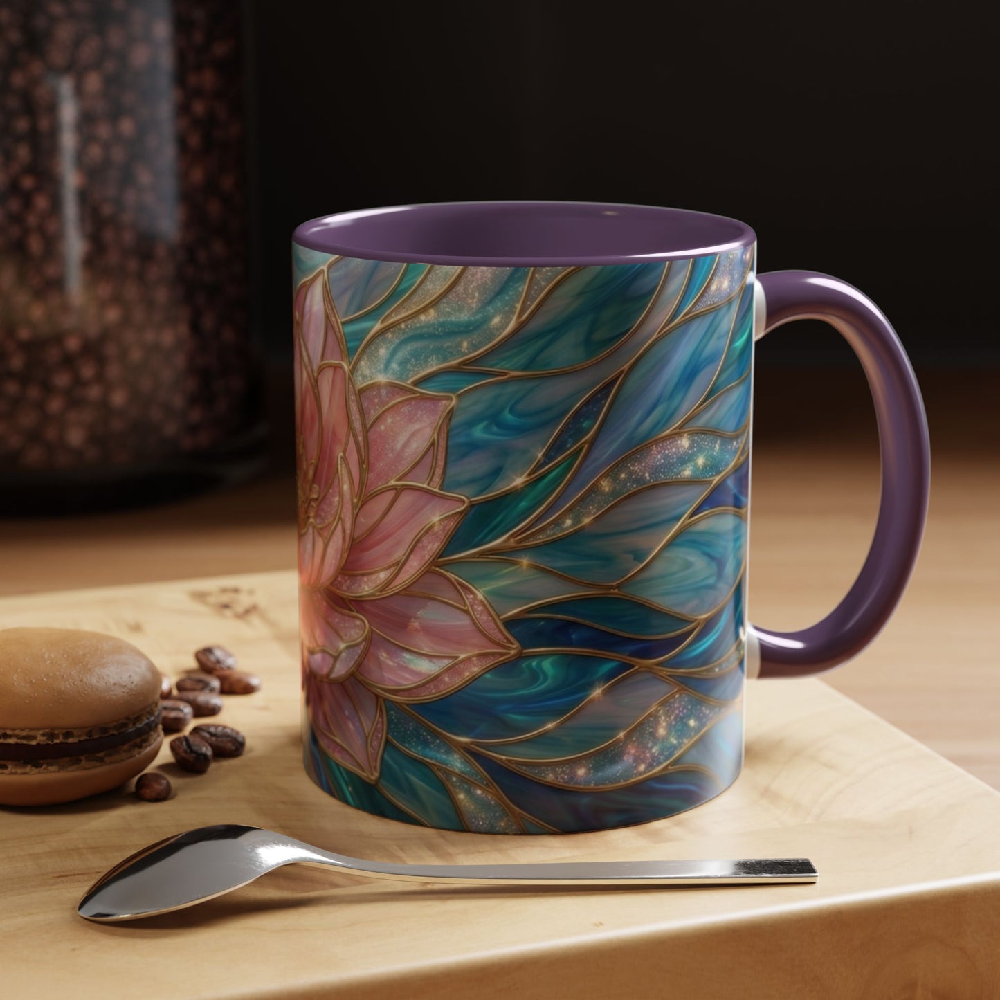 Pink Lotus Flower Mug, Stained Glass Style Coffee Cup, Spiritual Zen Gift For Women, Yoga Lover Tea Mug, Meditation Boho Floral Drinkware