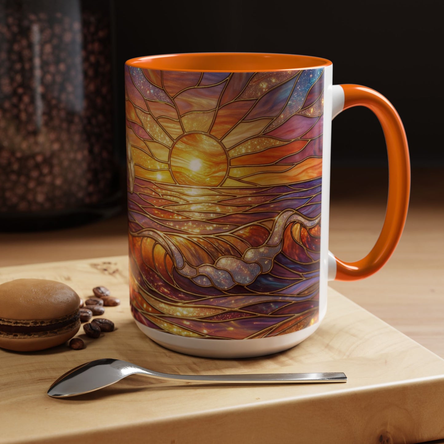 Stained Glass Wave Mug, Ocean Sunset Coffee Cup, Vibrant Beach Art, Sea Lover Gift, Mosaic Tea Cup, Summer Kitchen Decor, Nature Drinkware