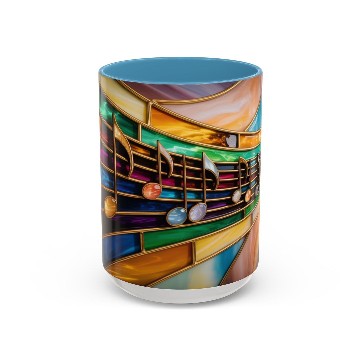 Stained glass music mug, musical notes coffee cup, colorful musician gift mug, music lover present, treble clef art mug, music teacher gift