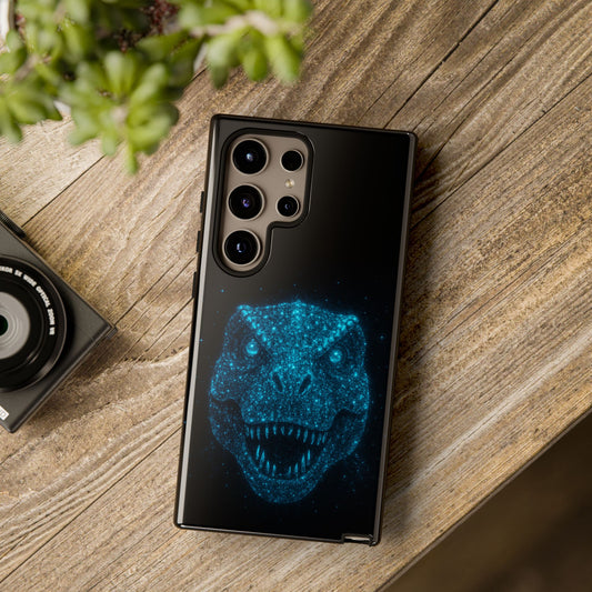 Bioluminescent T-Rex Samsung Case - Galaxy Tough Dual-Layer Cover, Cosmic Dino Particle Design, S25 S24 S23 Gift
