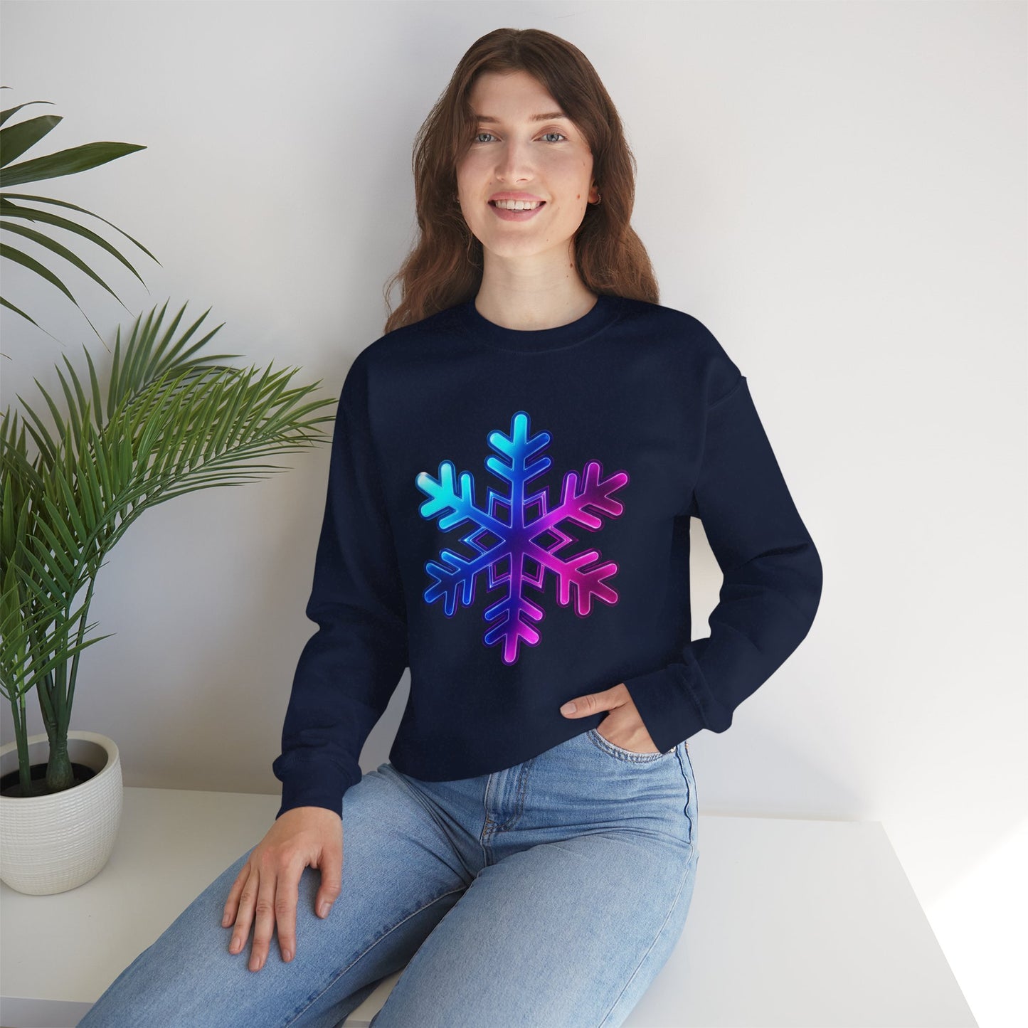 Blue Pink Gradient Snowflake Sweatshirt, Winter Aesthetic Pullover, Cozy Christmas Crewneck, Festive Holiday Sweater Gift for Her or Him