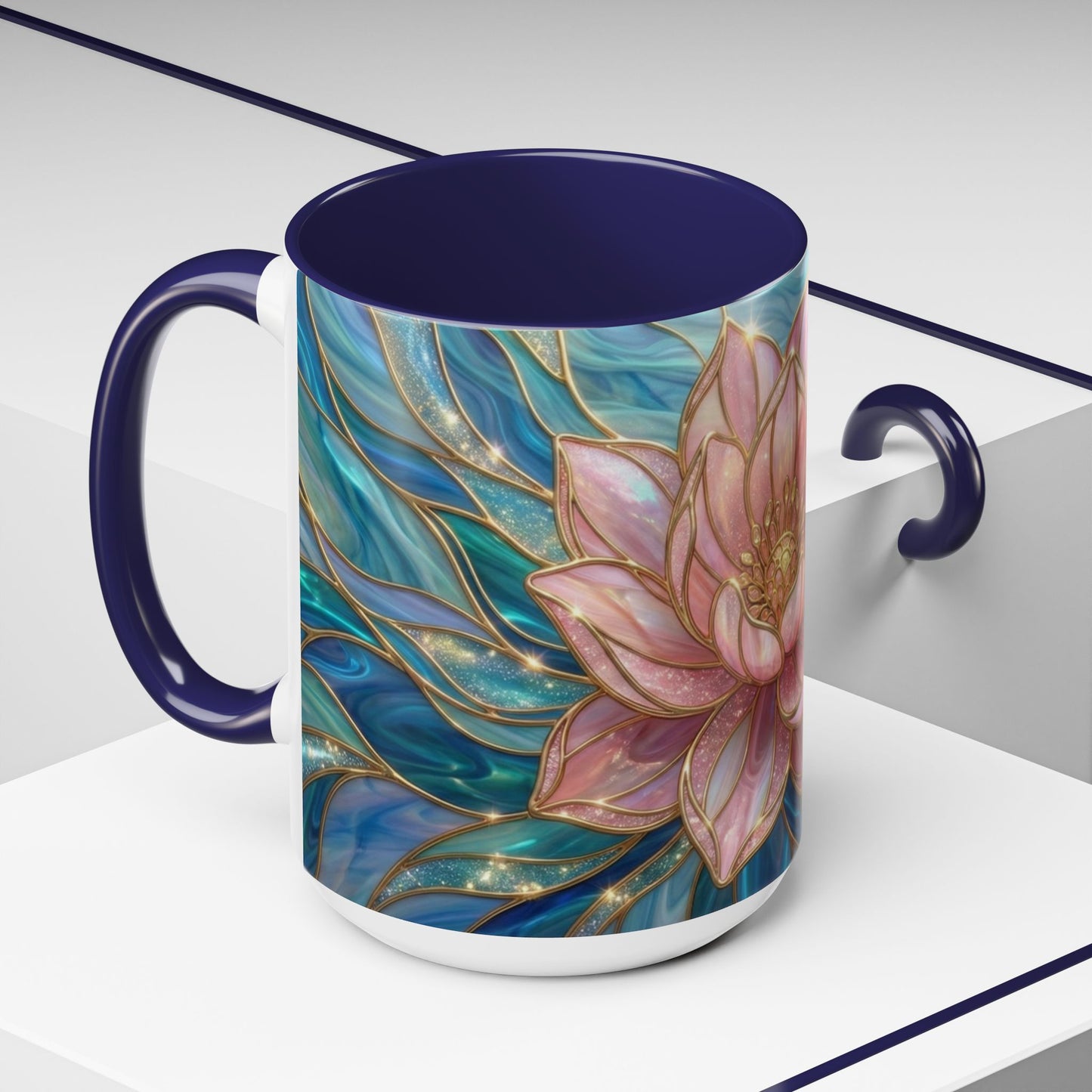 Pink Lotus Flower Mug, Stained Glass Style Coffee Cup, Spiritual Zen Gift For Women, Yoga Lover Tea Mug, Meditation Boho Floral Drinkware