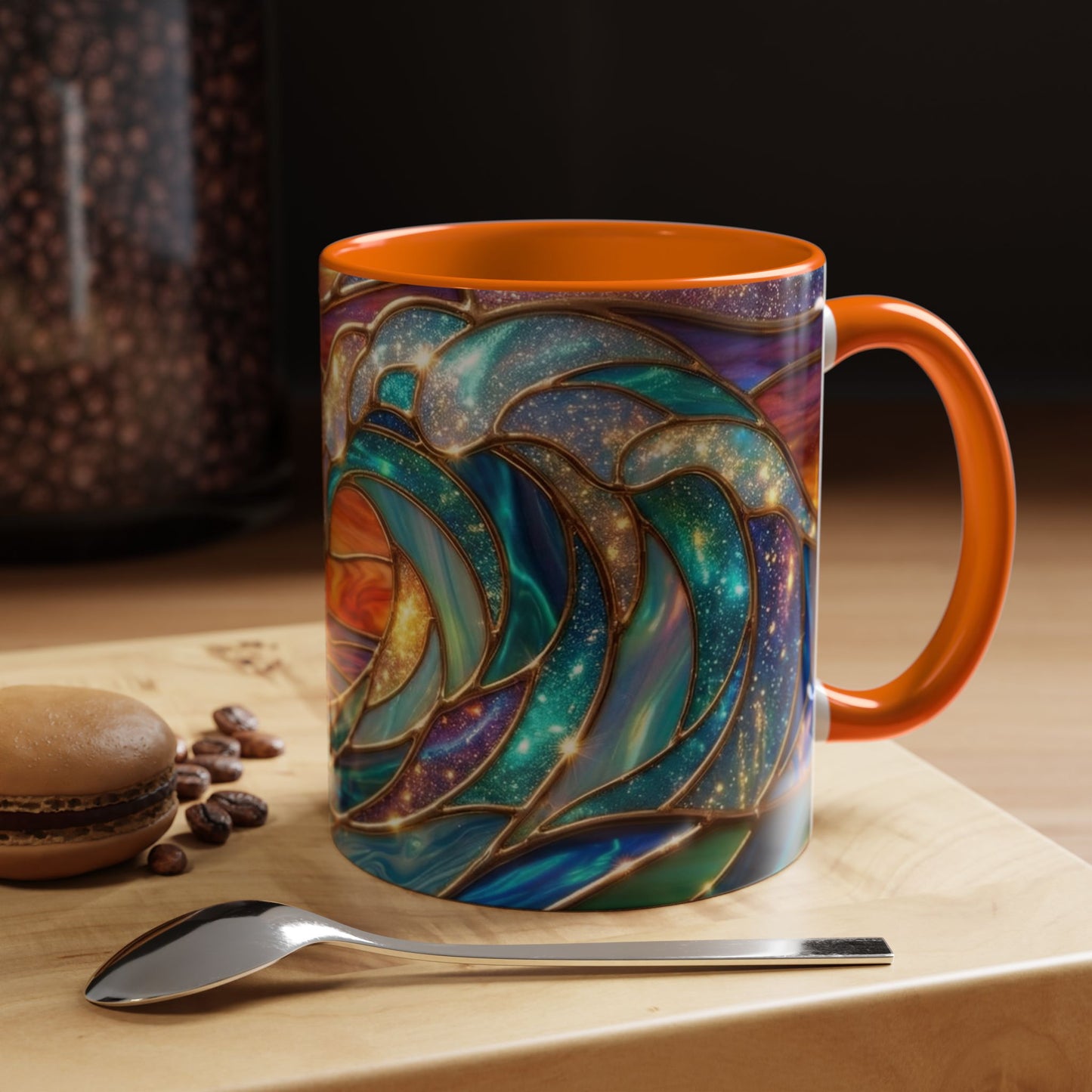 Stained Glass Wave Mug, Cosmic Ocean Coffee Cup, Celestial Sunrise Tea Mug, Surfer Beach Decor Gift, Starry Sea Art, Ocean Lover Cup