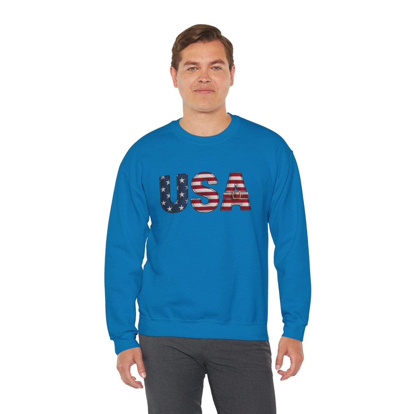 Faux Patchwork USA Sweatshirt, Patriotic Quilt Style Top, Rustic Americana Crewneck, 4th of July Shirt, Country USA Sweater, Vintage Flag Top