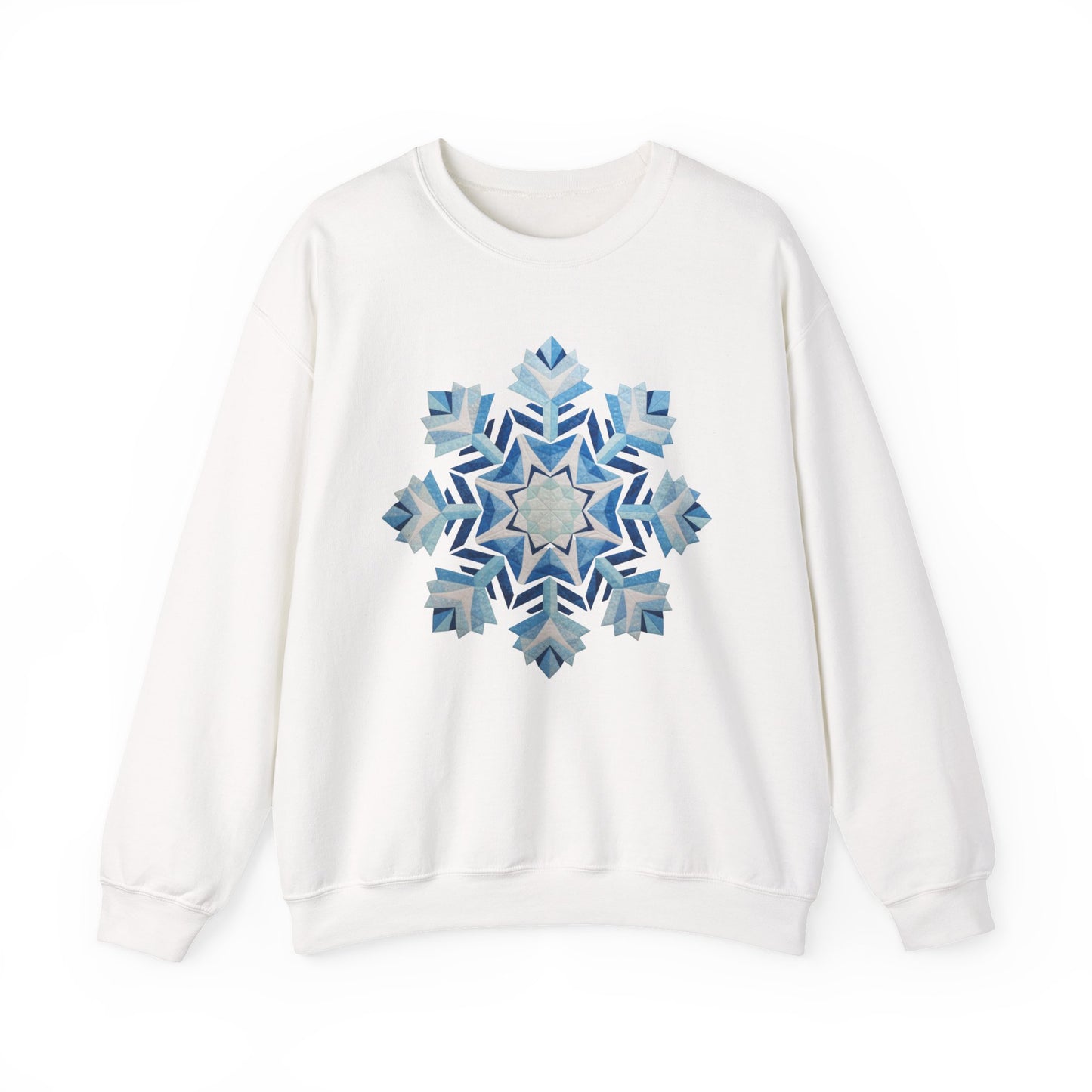 Faux Patchwork Snowflake Sweatshirt, Winter Snowflake Crewneck Unisex, Cozy Holiday Patchwork Sweatshirt, Nordic Snowflake Winter Pullover