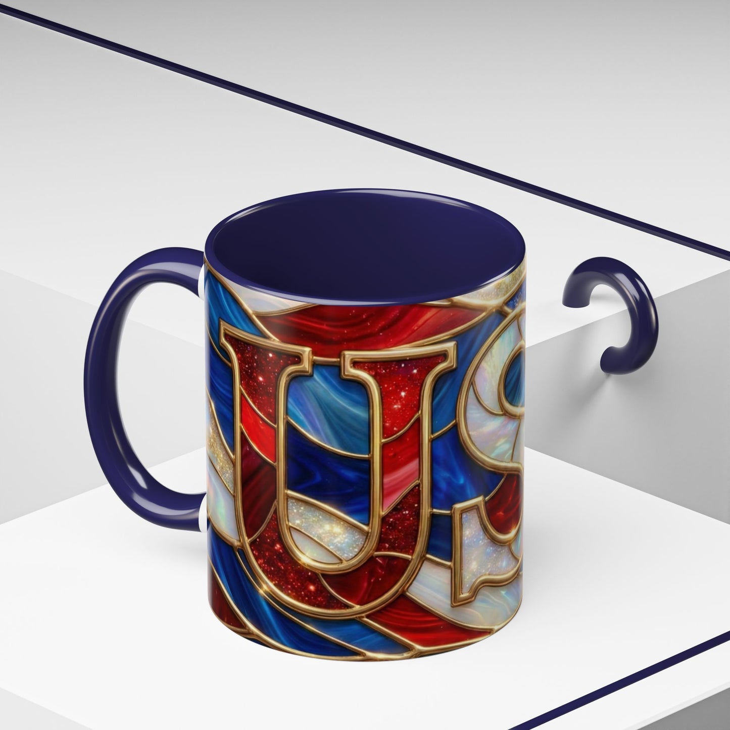 USA Patriotic Coffee Mug, Stained Glass USA Mug, Red White Blue Ceramic Mug, American Flag Style Mug, 11oz 15oz Mug