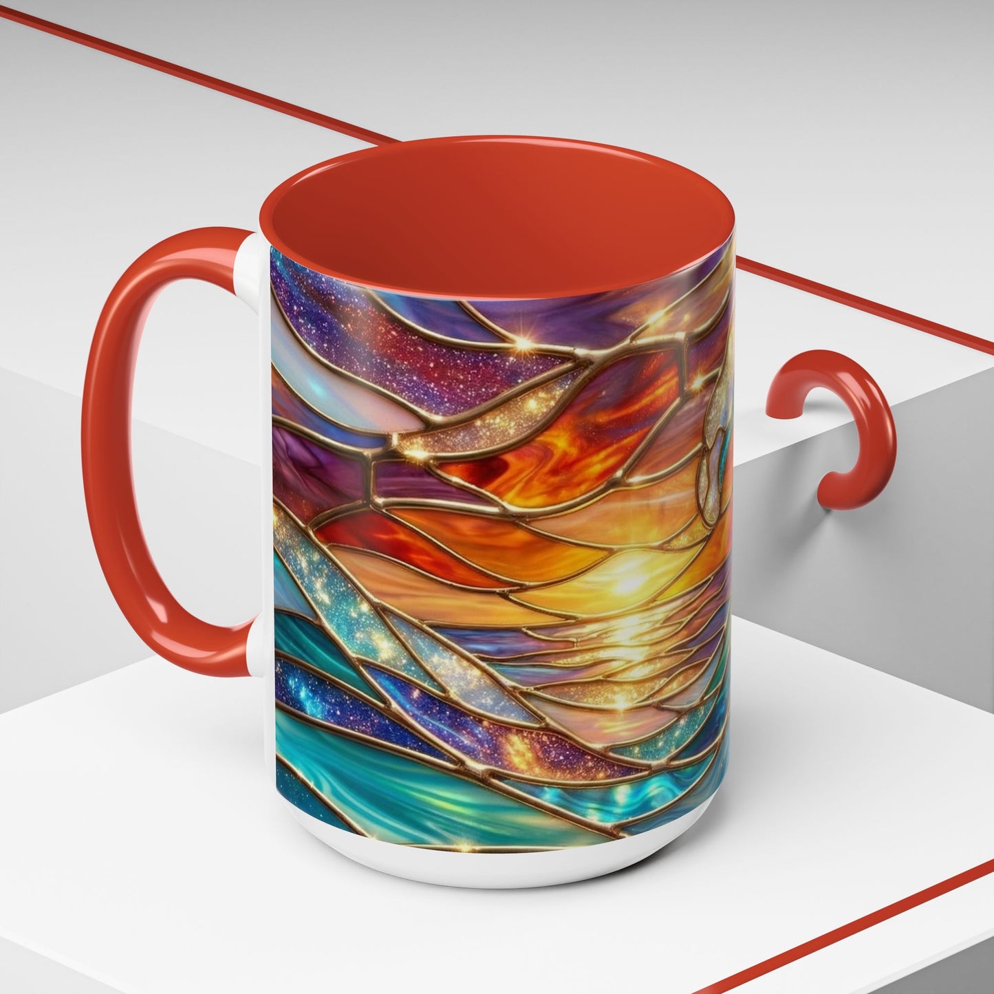 Stained Glass Wave Mug, Cosmic Ocean Coffee Cup, Celestial Sunrise Tea Mug, Surfer Beach Decor Gift, Starry Sea Art, Ocean Lover Cup