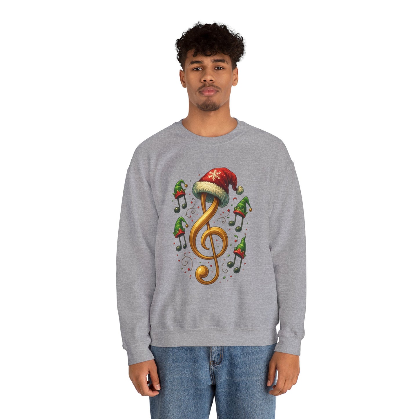 Christmas Music Note Sweatshirt, Holiday Treble Clef Sweater With Santa Hat, Festive Music Lover Gift, Cozy Winter Crewneck Unisex Top