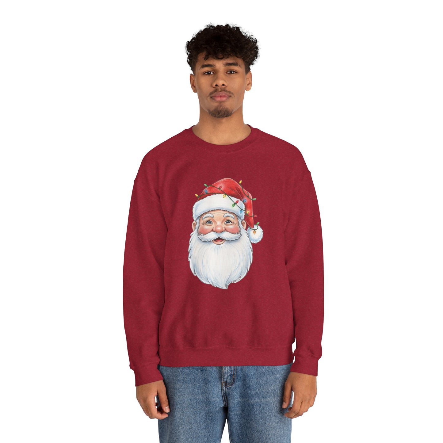 Santa Claus Christmas Sweatshirt, Vintage Santa Crewneck, Holiday Santa Face Sweater, Cute Christmas Lights Santa Shirt, Funny Xmas Sweatshirt