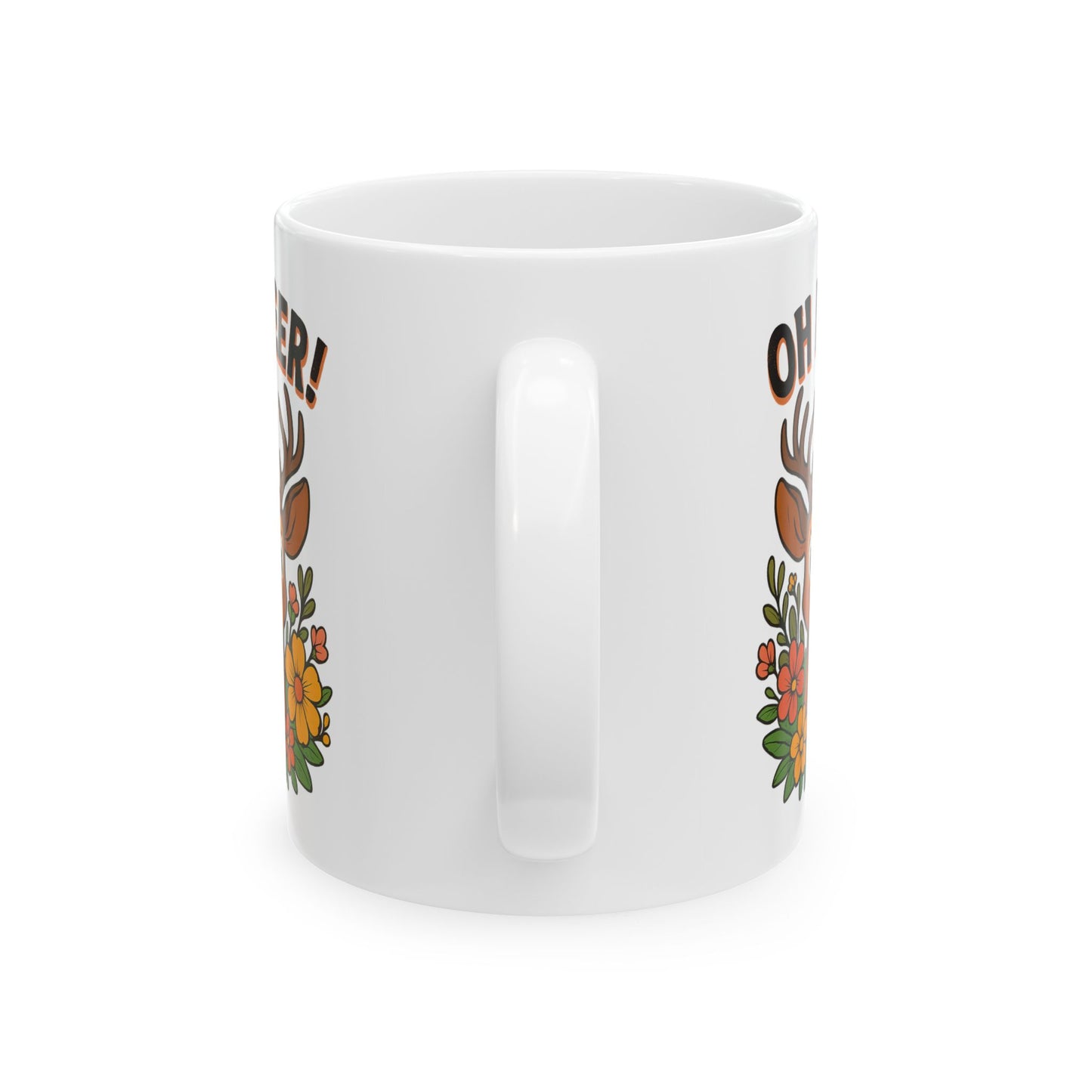 Funny Deer Coffee Mug | Oh Deer Cartoon Cup, Cute Animal Pun Gift, Nature Lover Tea Mug, Whimsical Flower Deer Cup for Wildlife Fans