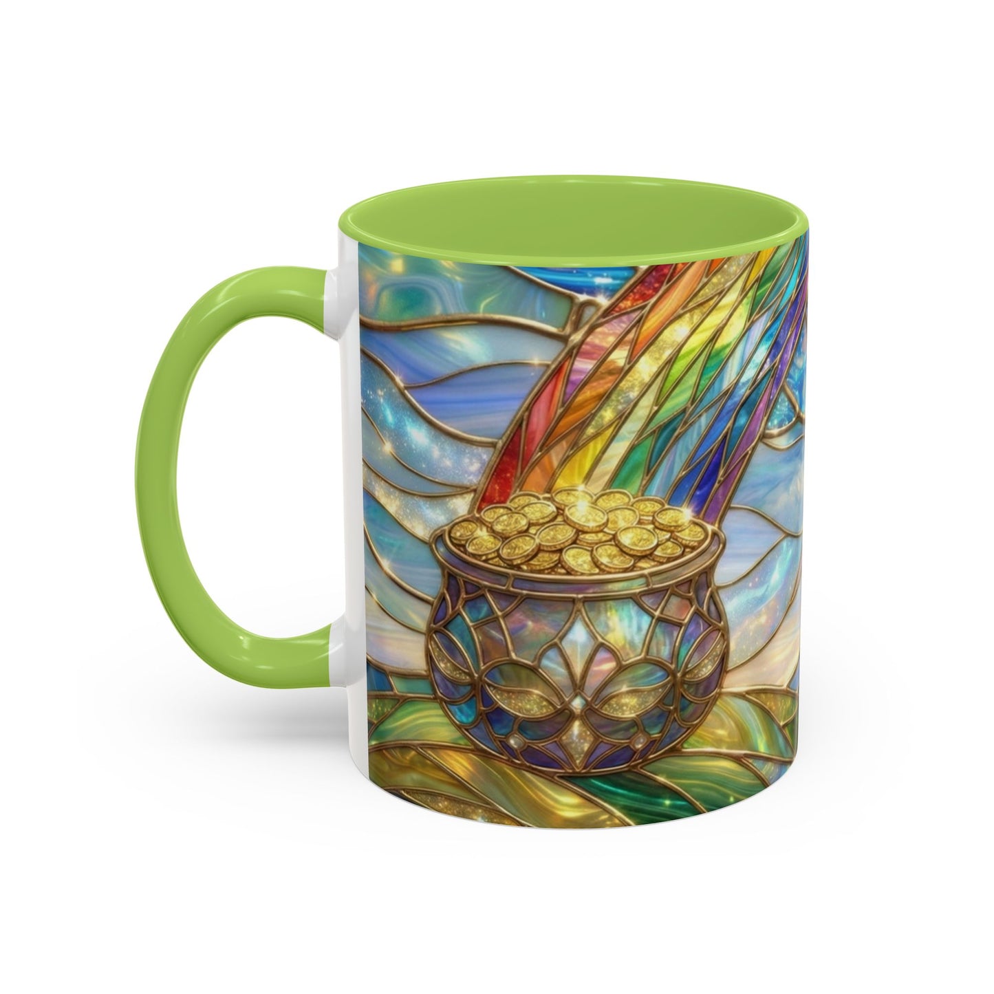 Stained Glass Rainbow Mug, Pot Of Gold Coffee Cup, St Patricks Day Gift, Magical Fantasy Tea Cup, Lucky Irish Leprechaun, Colorful Art