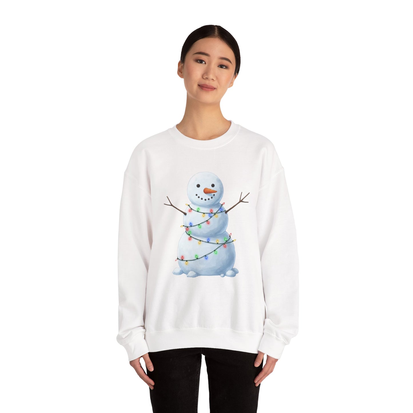 Cute Snowman Christmas Sweatshirt, Holiday Snowman Lights Sweater, Winter Snowman Crewneck, Cozy Christmas Gift, Festive Holiday Shirt