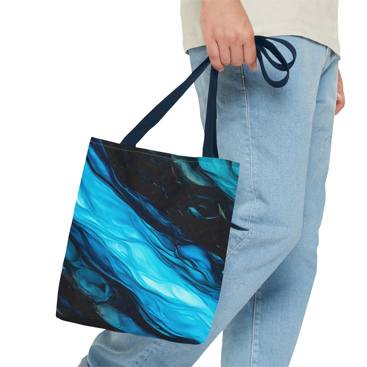 Blue Abstract Swirl Tote Bag – Fluid Art Style Reusable Shopping Bag, Modern Artistic Everyday Carry, Eco-Friendly Gift for Art Lovers