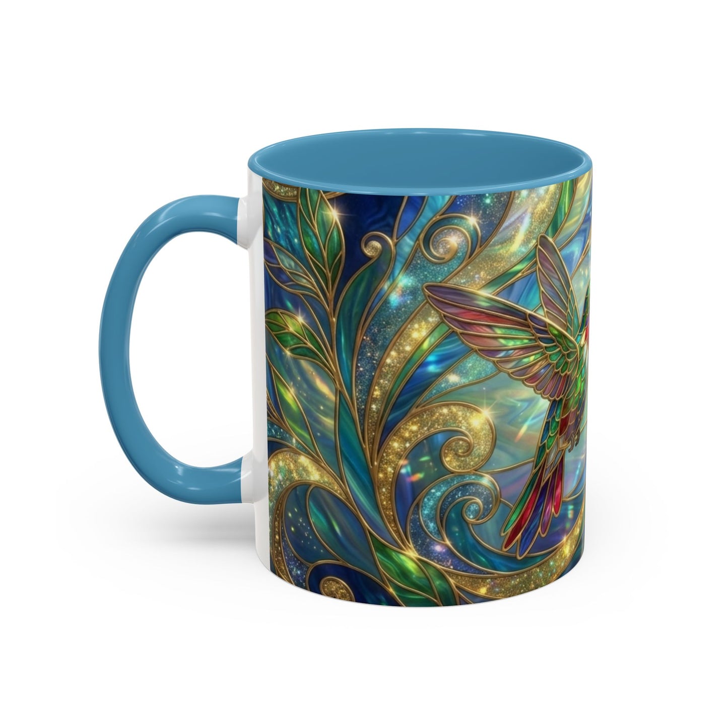 Stained Glass Hummingbird Mug, Colorful Floral Coffee Cup, Bird And Flower Art Mug, Nature Lover Gift, Artistic Garden Mug, Unique Gift