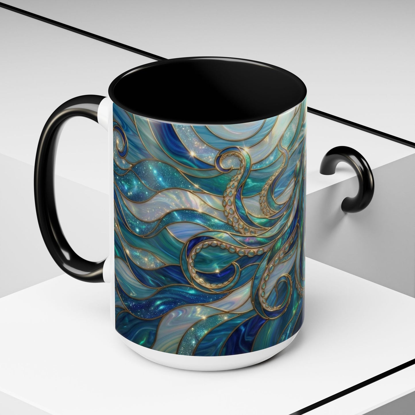 Stained Glass Octopus Mug, Octopus Coffee Mug, Ocean Art Mug, Nautical Decor Cup, Sea Creature Mug, Octopus Lover Gift