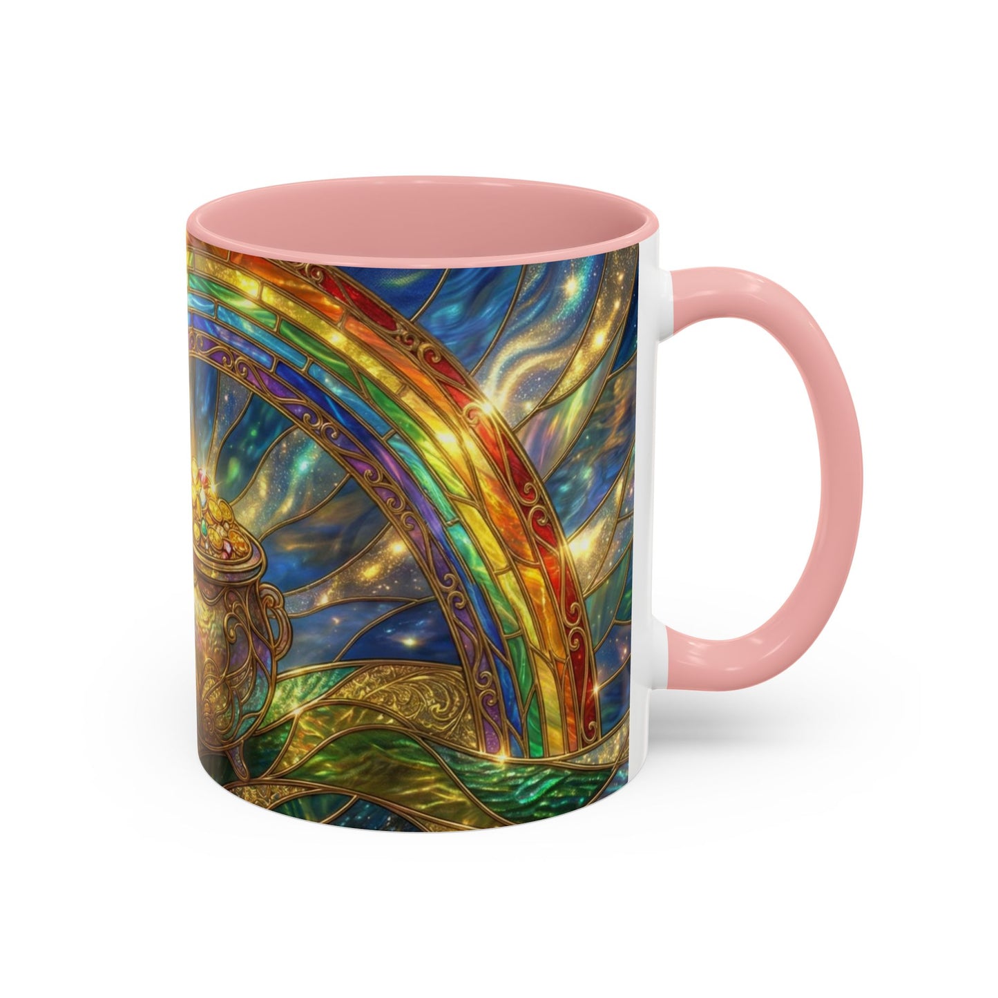 Stained Glass Pot of Gold Mug, Rainbow Coffee Cup, St Patricks Day Gift, Magical Fantasy Tea Mug, Celestial Drinkware, Lucky Irish Gift