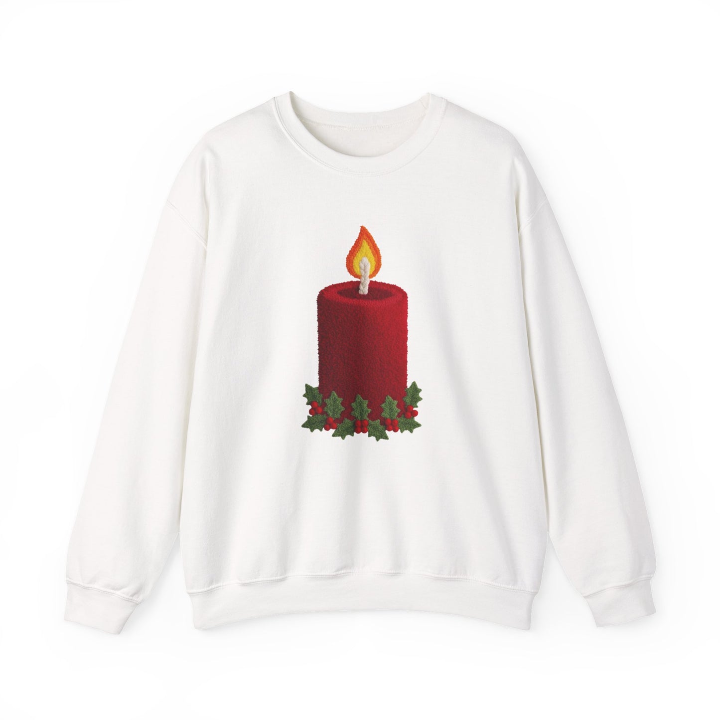 Faux Patchwork Crochet Candle Sweatshirt, Christmas Candle Sweater, Holiday Cozy Winter Crewneck, Cute Xmas Candle Sweatshirt, Unisex Holiday Top