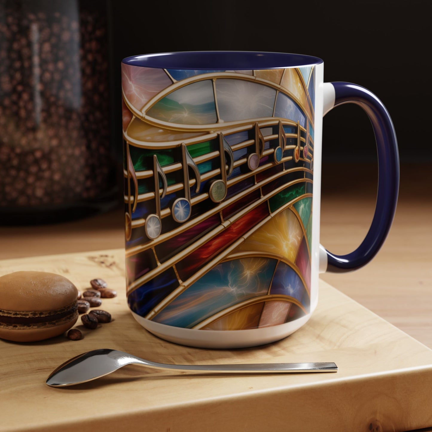 Stained Glass Music Mug, Musical Notes Coffee Cup, Colorful Treble Clef Mug, Musician Gift Idea, Music Lover Cup, Art Mug for Singers