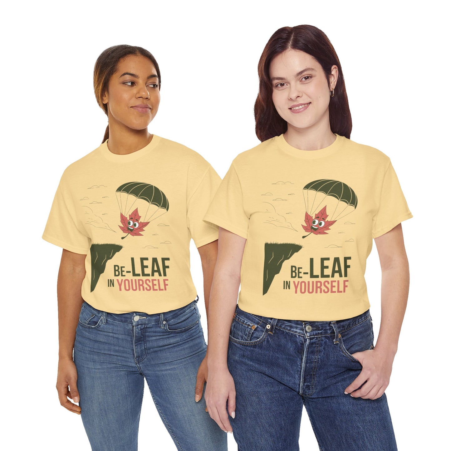 Be-Leaf In Yourself Maple Leaf Parachute T-Shirt | Funny Motivational Nature Graphic Tee | Self-Love Fall Autumn Shirt | Outdoorsy Gift