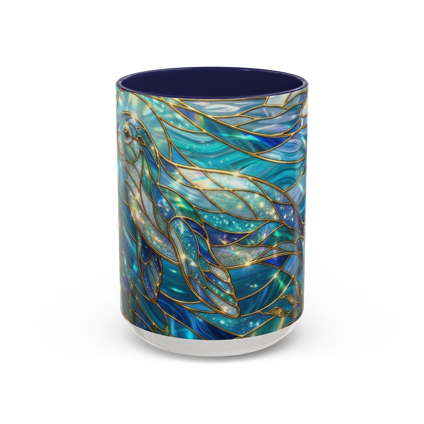 Seal Coffee Mug, Stained Glass Seal Mug, Cute Marine Animal Art Mug, Ocean Lover Gift, Unique Ceramic Coffee Cup, 11oz 15oz Coastal Mug