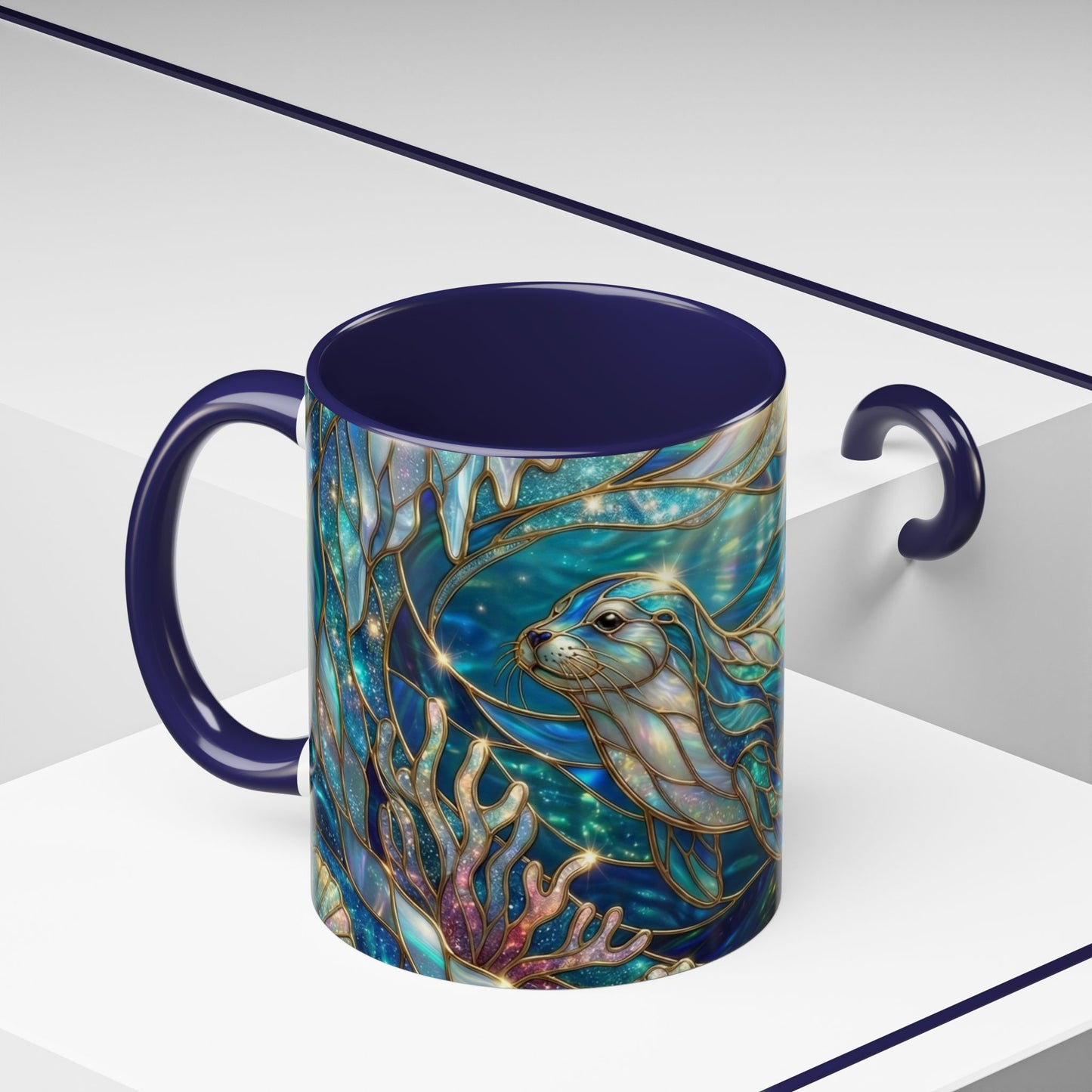 Seal Coffee Mug, Stained Glass Seal Mug, Cute Ocean Animal Art Mug, Marine Life Gift, Unique Ceramic Coffee Cup, 11oz 15oz Wildlife Mug