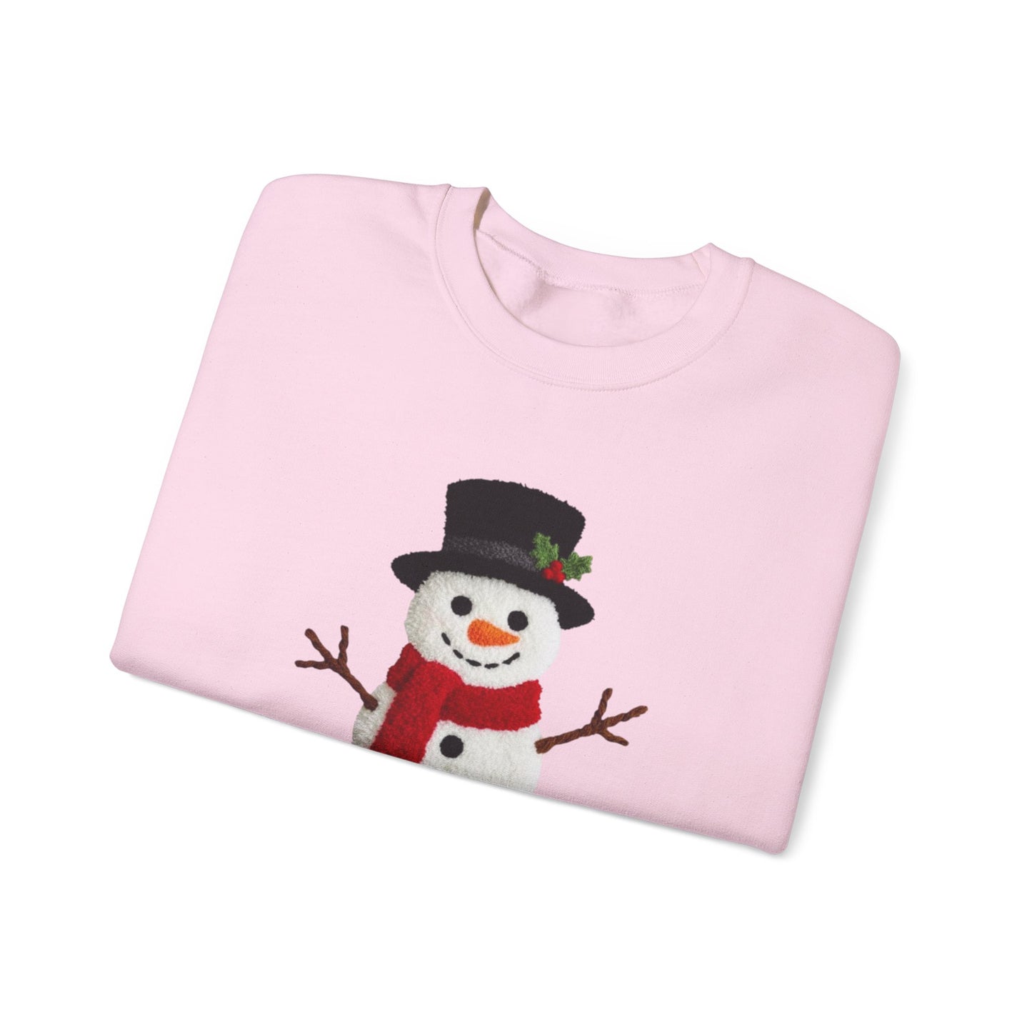 Faux Patchwork Crochet Snowman Sweatshirt, Winter Snowman Crewneck, Cozy Holiday Sweater, Christmas Sweatshirt, Festive Winter Shirt, unisex gift