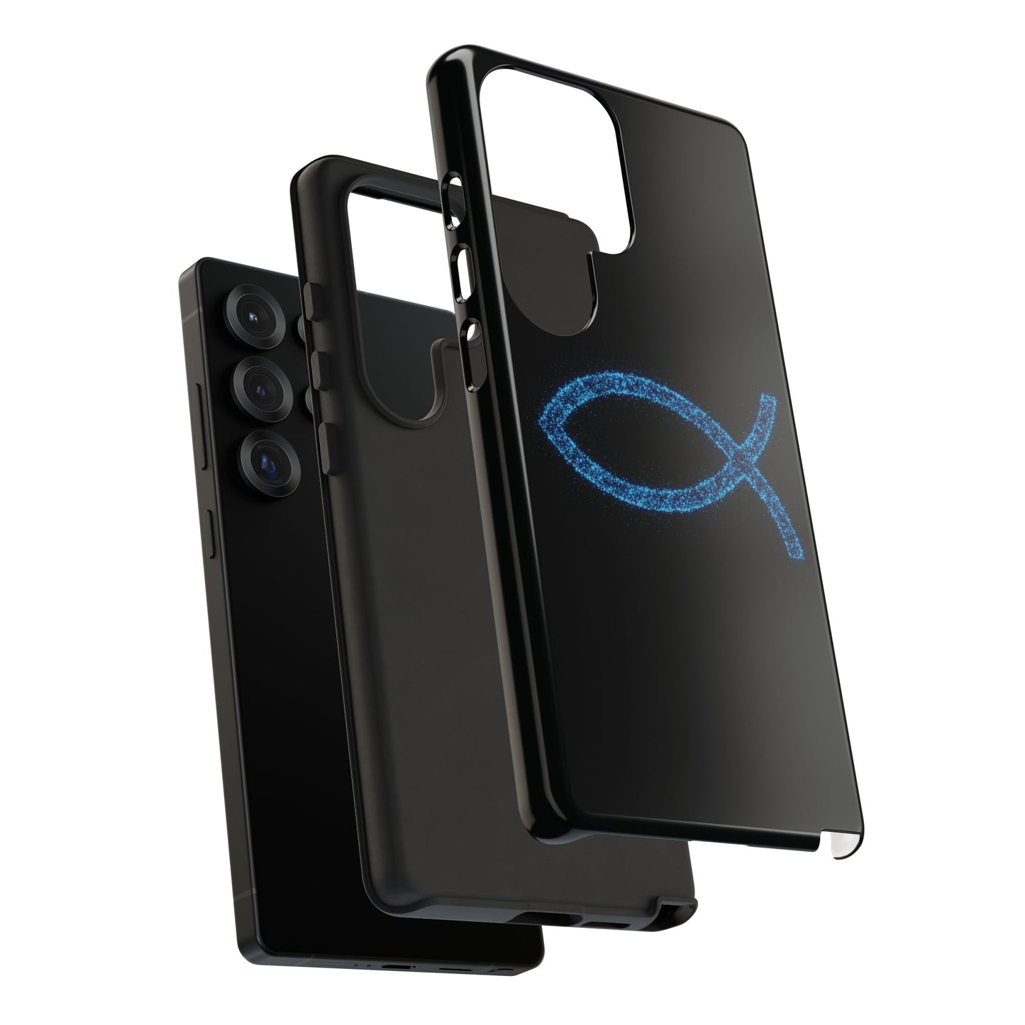 Blue Glitter Fish Symbol Samsung Phone Case - Durable & Stylish for Faith Enthusiasts