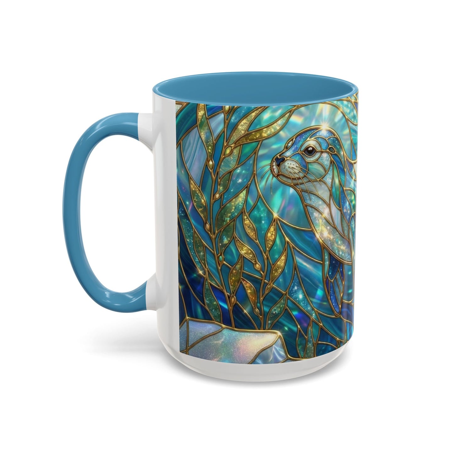 Seal Coffee Mug, Stained Glass Seal Mug, Cute Marine Animal Art Mug, Ocean Lover Gift, Unique Ceramic Coffee Cup, 11oz 15oz Coastal Mug