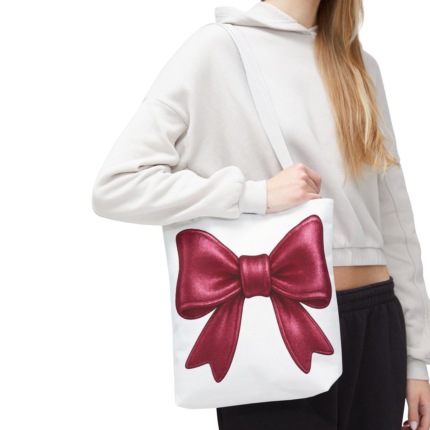 Chic Red Bow Tote Bag – Cute Girly Gift for Her, Fashionable White Bag with Red Handles, Kawaii Aesthetic Purse, Everyday Style