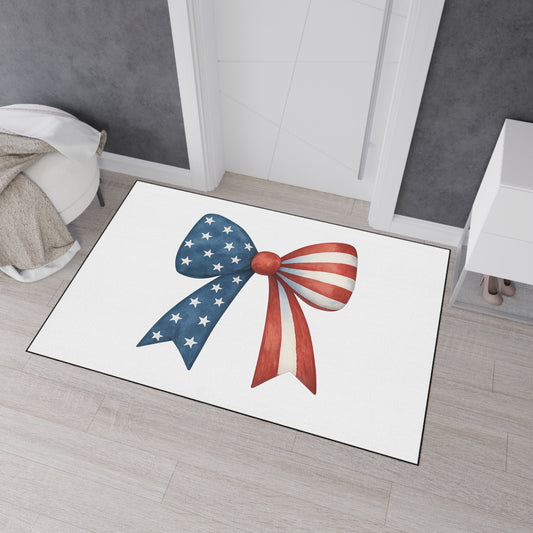 Patriotic Bow Door Mat | 4th of July Mat | American Flag Doormat | USA Stars Stripes Rug | July 4th Entryway Decor | Red White Blue Rug