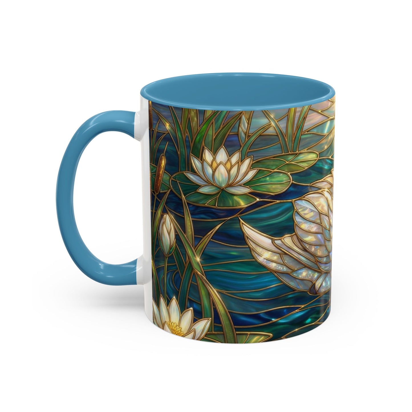 Stained Glass Swan Mug, Swan Coffee Cup, Elegant Swan Art Mug, Nature Decor Gift, Lake Swan Mug, Serene Animal Coffee Cup