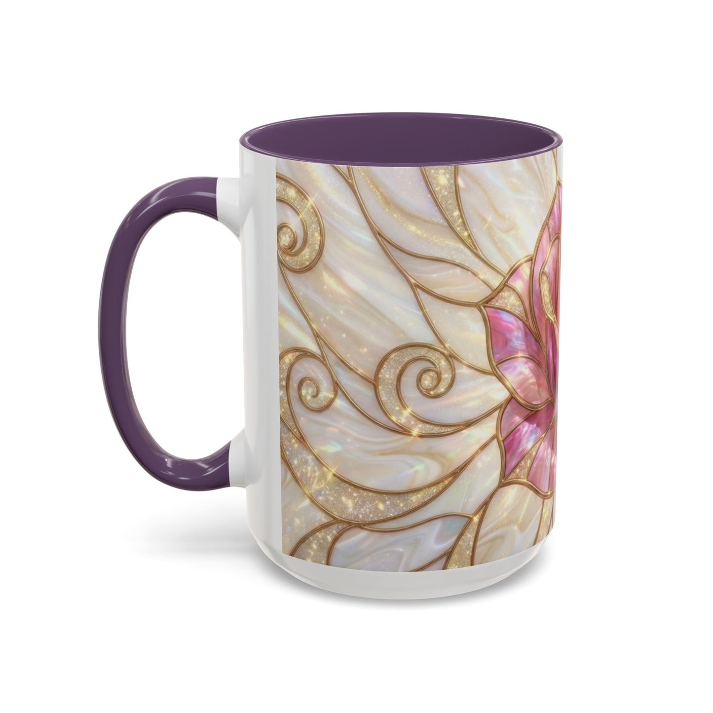 Pink Rose Stained Glass Mug, Gold Floral Coffee Cup, Romantic Flower Tea Cup, Gardener Gift For Mom, Botanical Art, Wife Birthday Gift