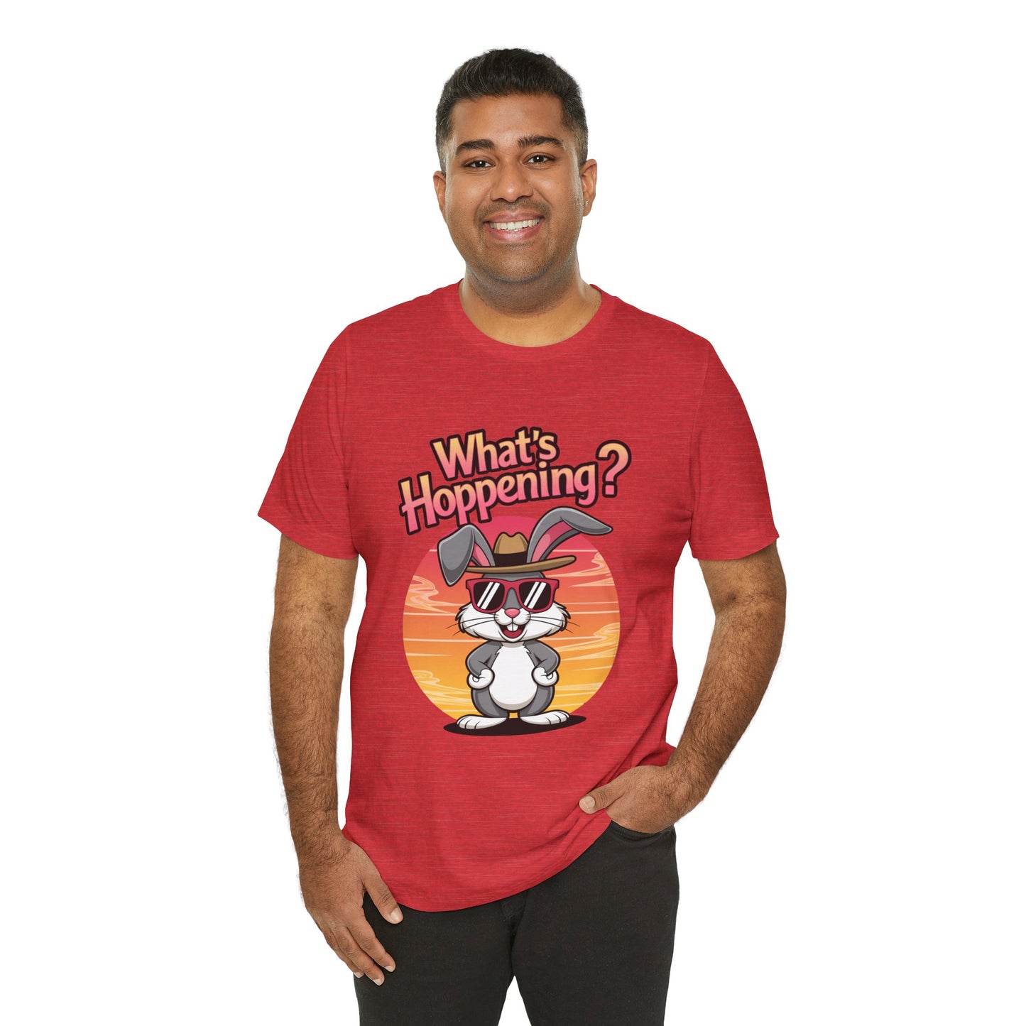 What’s Hoppening Funny Bunny Shirt – Cute Rabbit Pun T-Shirt – Sunset Graphic Tee for Animal Lovers, Easter, and Pun Enthusiasts