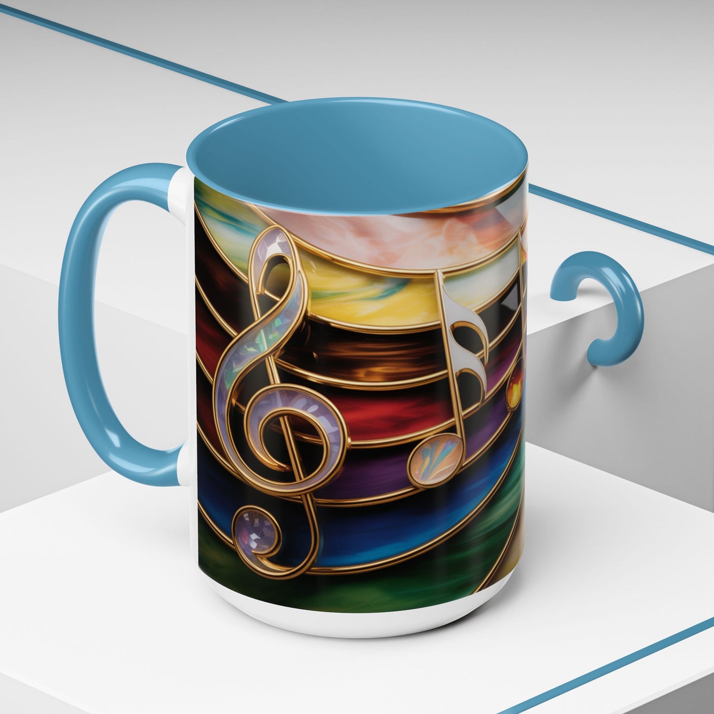 Stained Glass Music Notes Mug - Colorful Music Lover Gift - Music Teacher Mug - Treble Clef Coffee Cup - Musician Gift Idea - 11oz & 15oz Ceramic Mug