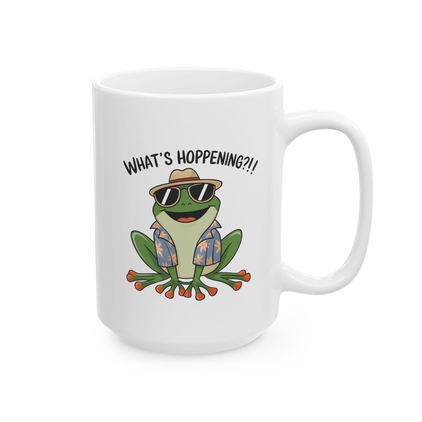 What’s Hoppening?! Frog Mug – Funny Tropical Frog in Hawaiian Shirt Coffee Cup, Cute Animal Ceramic Mug, Funky Gift for Frog Lovers